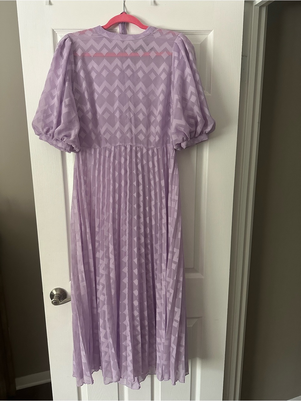 ASOS Lilac Pleated Midi Dress with Puff Sleeves